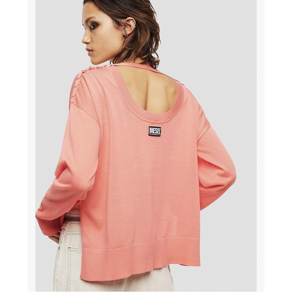 DIESEL Coral Pink Knit Sweater Top Cutout‎ Shoulder Detail Long Sleeve Large
